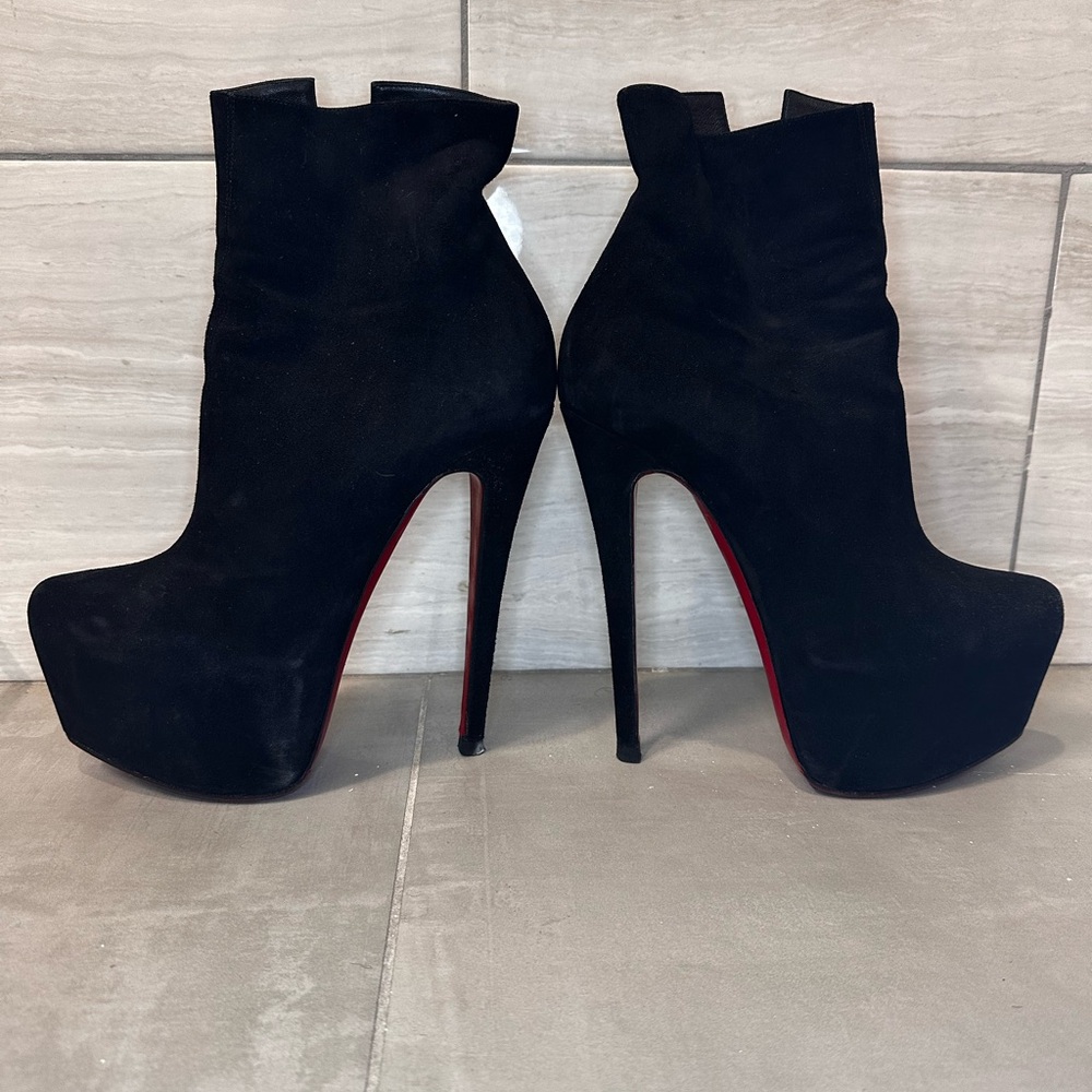 Christian Louboutin Black Suede Platform Booties| Red Bottom High Heel